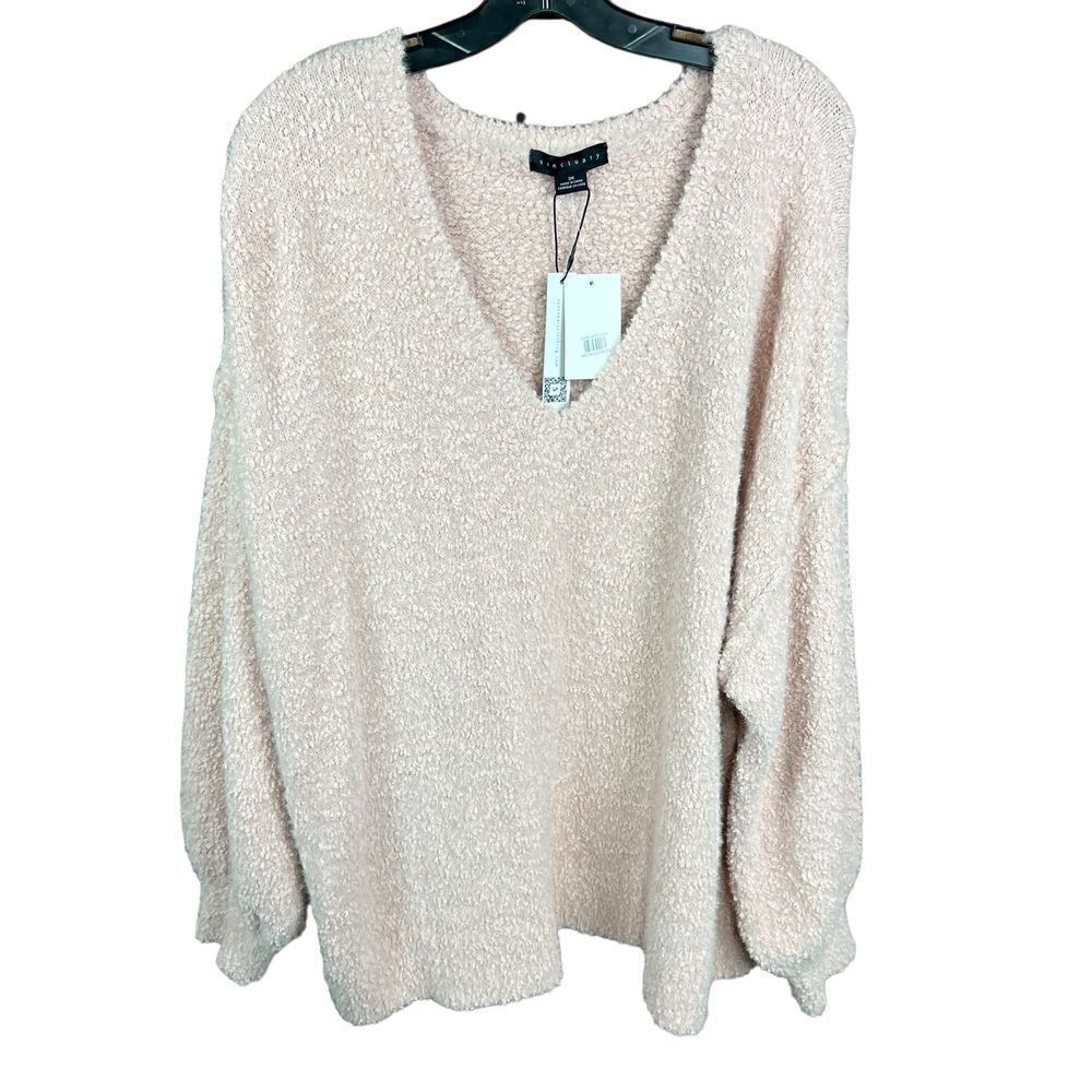 Sanctuary Popcorn Sweater V Neck Light Pink Drop Shoulder Ribbed Cuffs Hem 3X